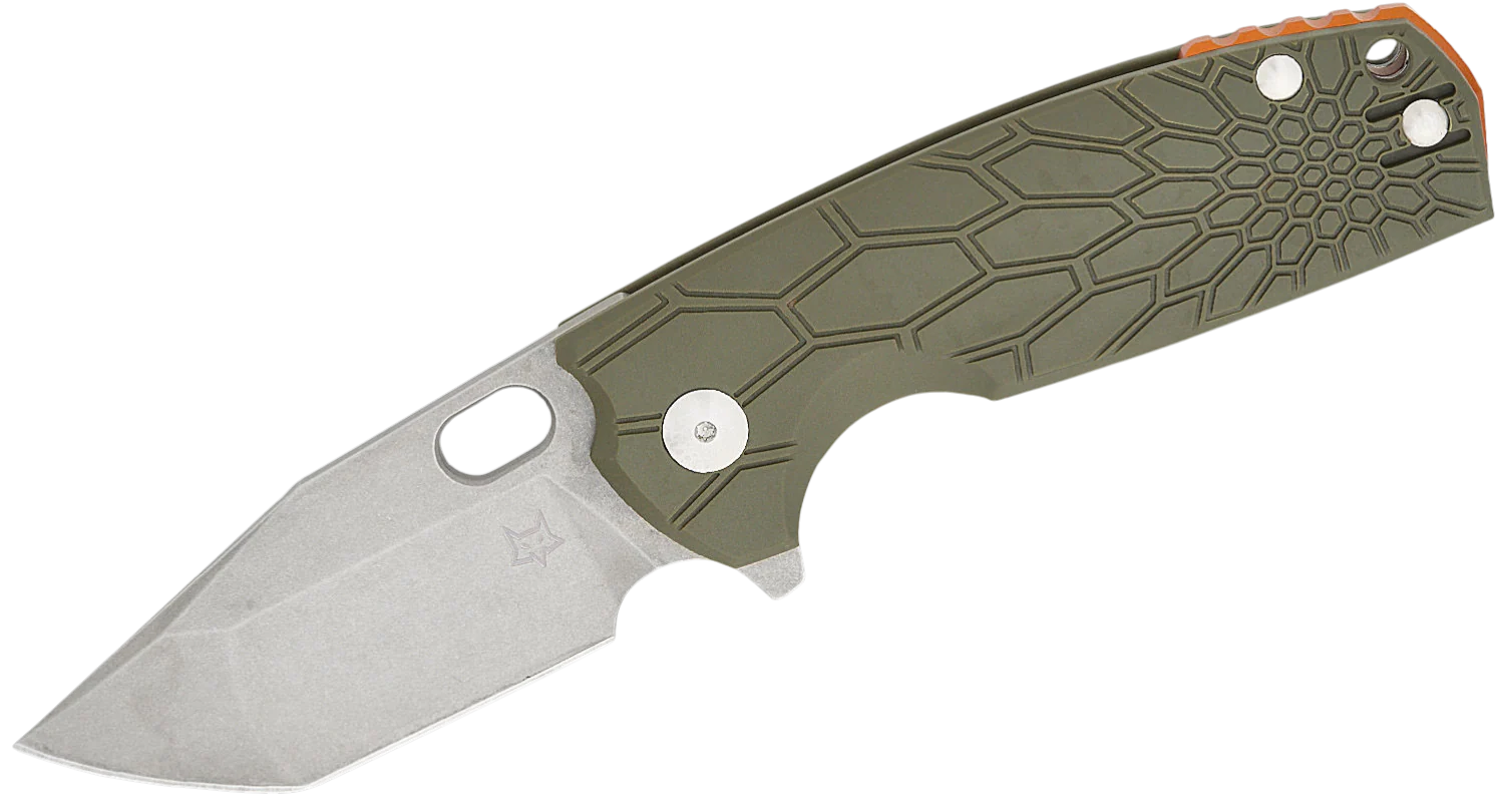 Fox ODS Jesper ( VOX Core 612 )- Liner Lock Flipper Knife 3.15 N690 Acid Stonewashed Tanto Blade. OD Green FRN Handles